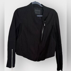 BlankNYC Motor City black Moto jacket with sheer side panels